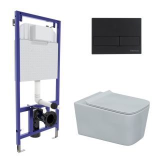 Комплект Berges 043279: инсталляция NOVUM 525 кнопка L5 чёрная Soft Touch унитаз Floe Rimless сидение дюропласт Floe Slim SO